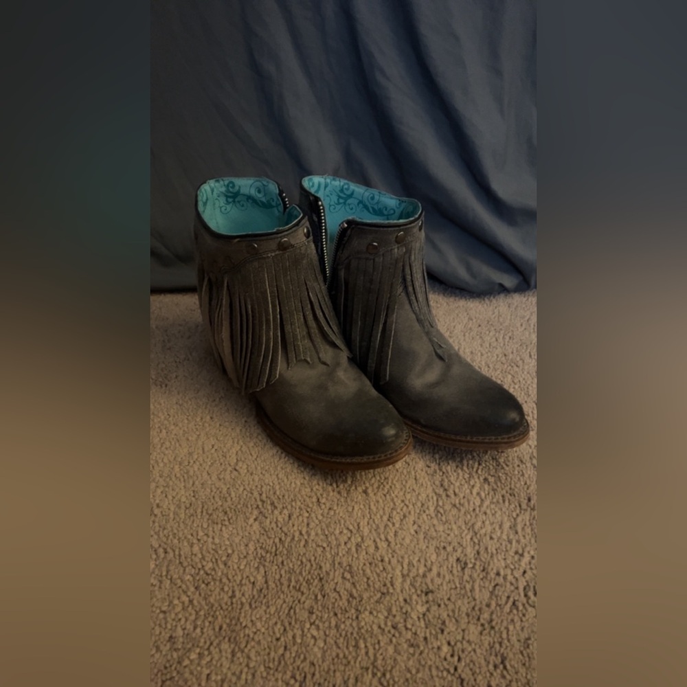 Corral Fringe Grey Distressed Booties